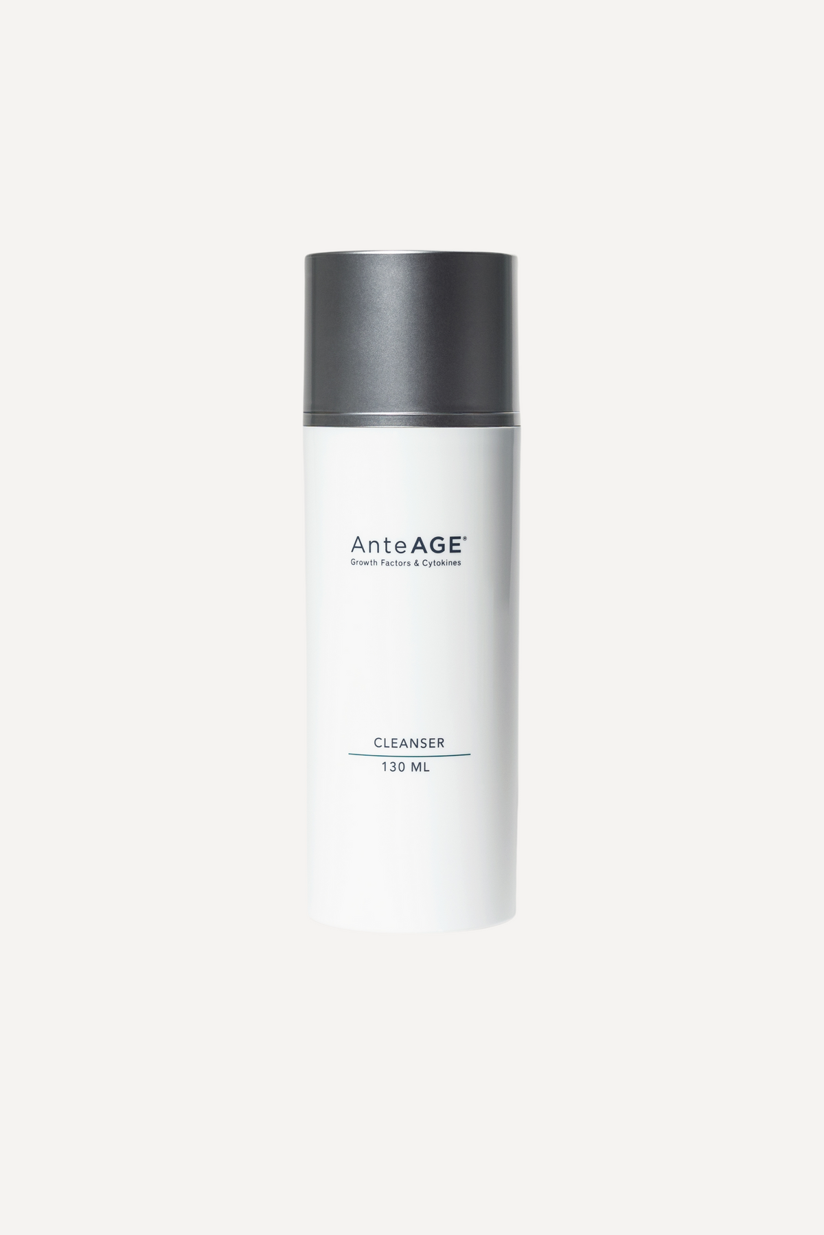 AnteAGE Cleanser in a white pump bottle with gray cap